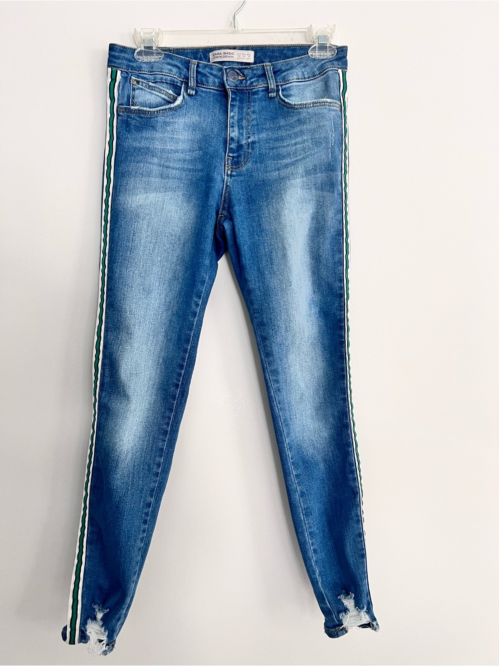 Zara Blue Skinny Jeans with Green Side Stripe
